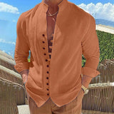 Retro Button Design Long-sleeved Shirt Men's Casual Loose-Orange-8