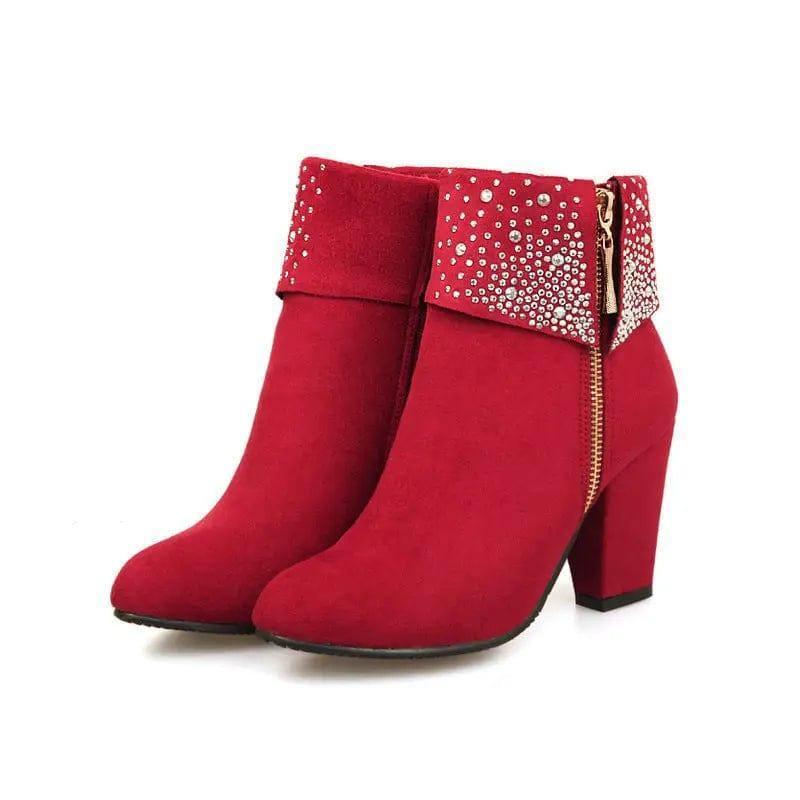 Rhinestone nubuck short heel women boots-4