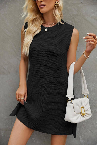 Round Neck Sleeveless Dress Summer Fashion Commuting Solid-Black-8