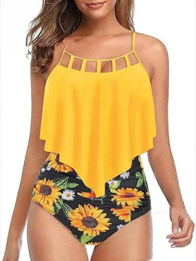 Ruffled Sunflower-print High-rise Bikini European-1