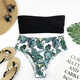 Bandeau Bikini Set Women Print Swimwear-Black-3