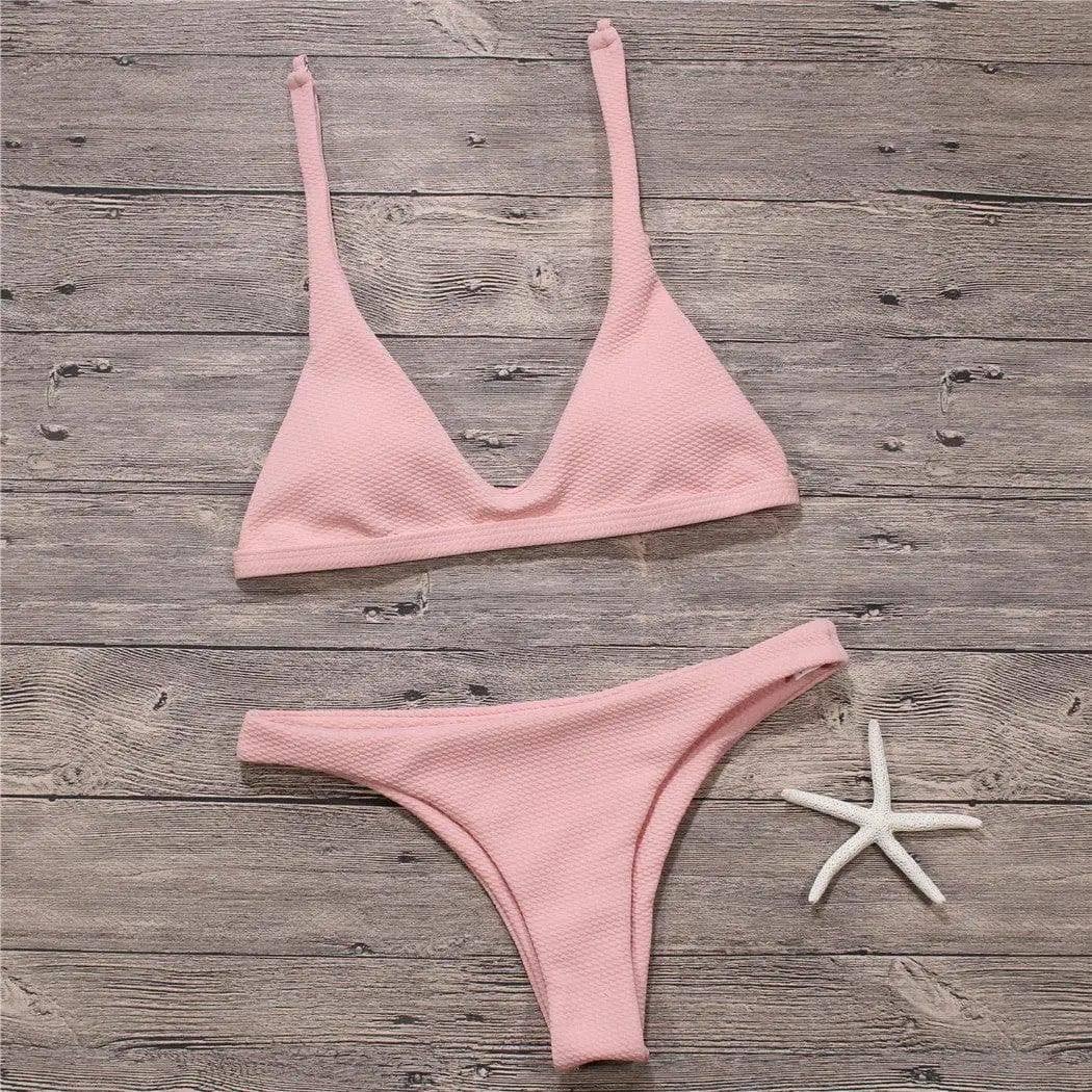 Sexy Bikinis Women Swimsuit Solid Bathing Swim Suit Bikini-Pink-2