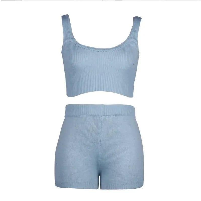 Sexy Crop Shorts Set-Blue-9