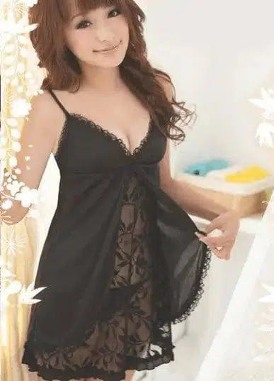 Sexy lingerie black suspenders lace fake two sexy pajamas-black-1