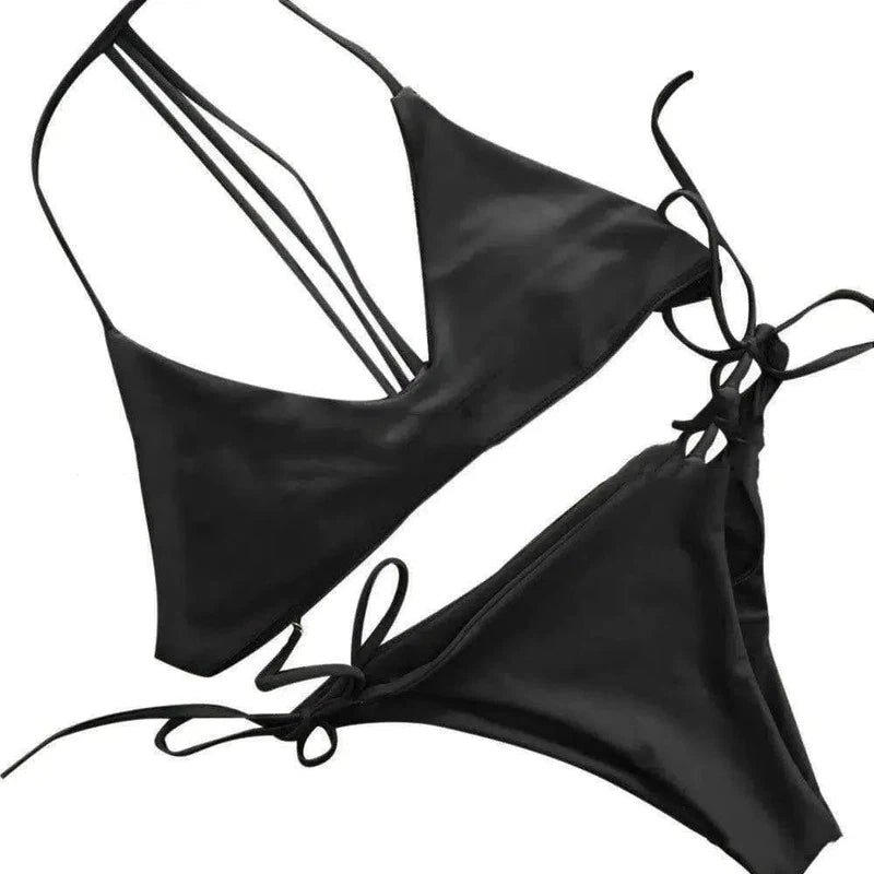 Low Waist Bikini Solid Color Female Swimsuit-Black-2
