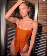 Sexy Swimsuit Women Swimwear One Piece Halter One Piece Push-OrangeRed-2