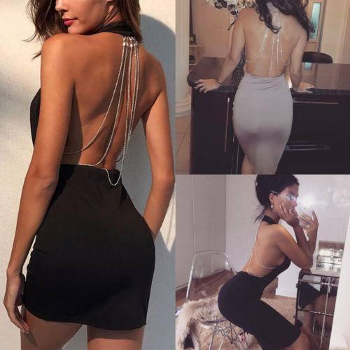 Sexy Women Dresses Summer Backless Deep V Rhinestone Bodycon-3