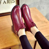 Simple Thick Heel Mid-heel Martin Boots Female Round Toe-Red-4