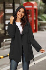 Solid color mid-length hooded trench coat-Black-2