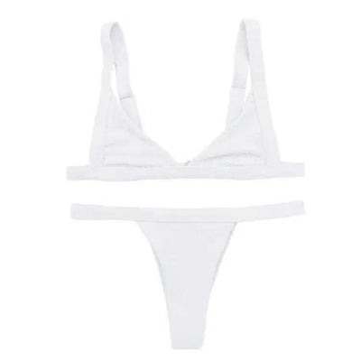 Solid Color Separate Body Swimsuit Female Multi-color-White-7