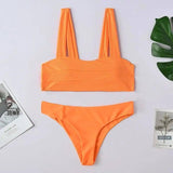 Solid color shoulder split swimsuit women-Orange-2