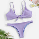 Solid color triangle split sexy bikini-Purple-8