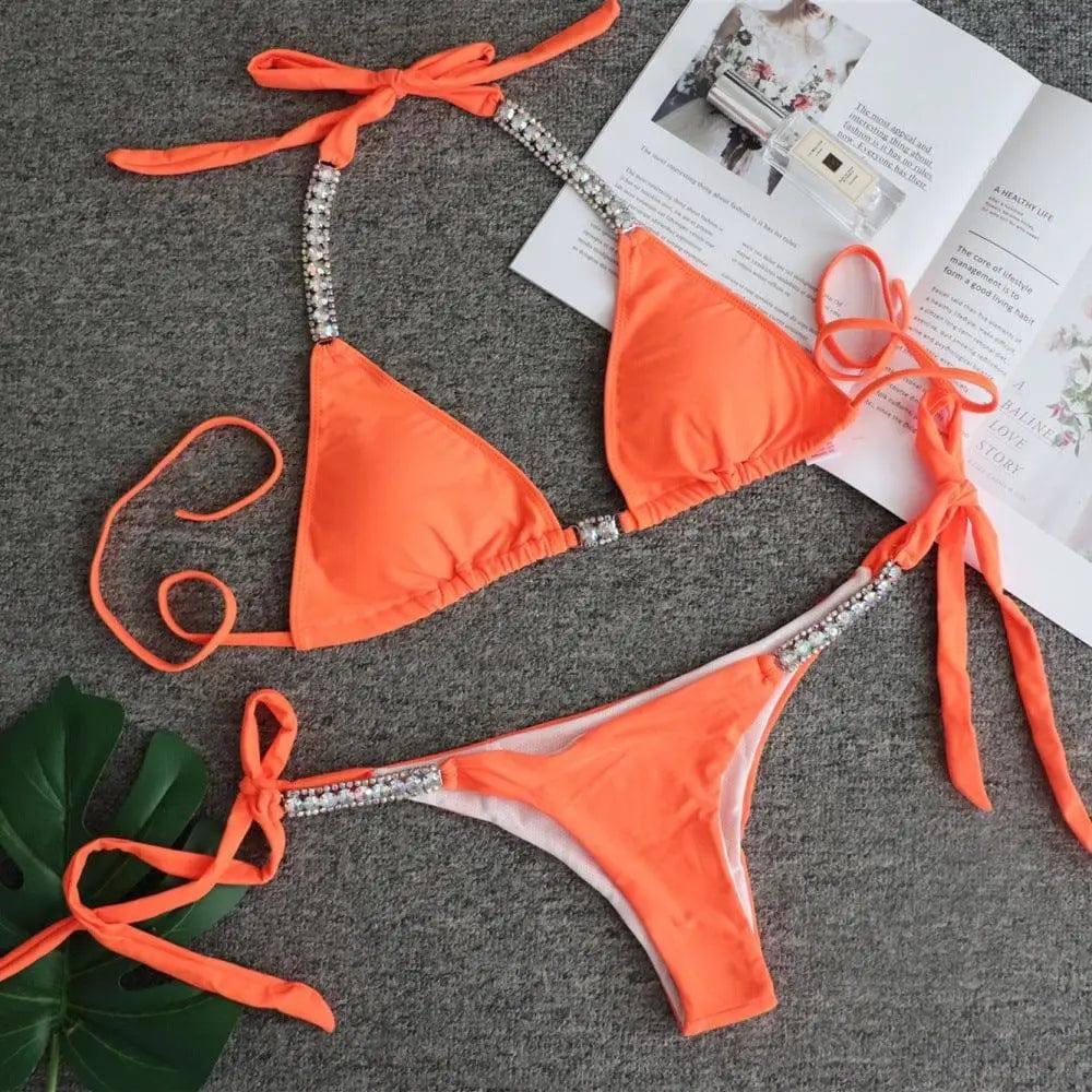 Solid sexy strapless bikini-Orange-3