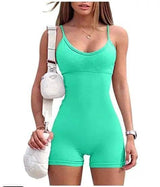 Spaghetti Strap Shorts Jumpsuit Sports Yoga Workout Tight-Light Green-13