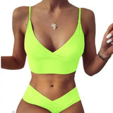 Split Solid Color Lady Sexy High Waist Triangle Bikini-1