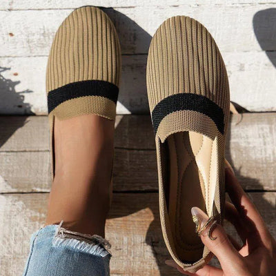 Stripe Design Flat Shoes New Fashion Casual Breathable Slip On Solid Color Round-toe Shoes For Women-6