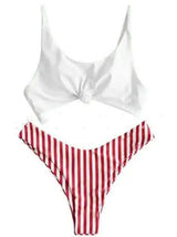 Striped printed bikini split swimsuit-4