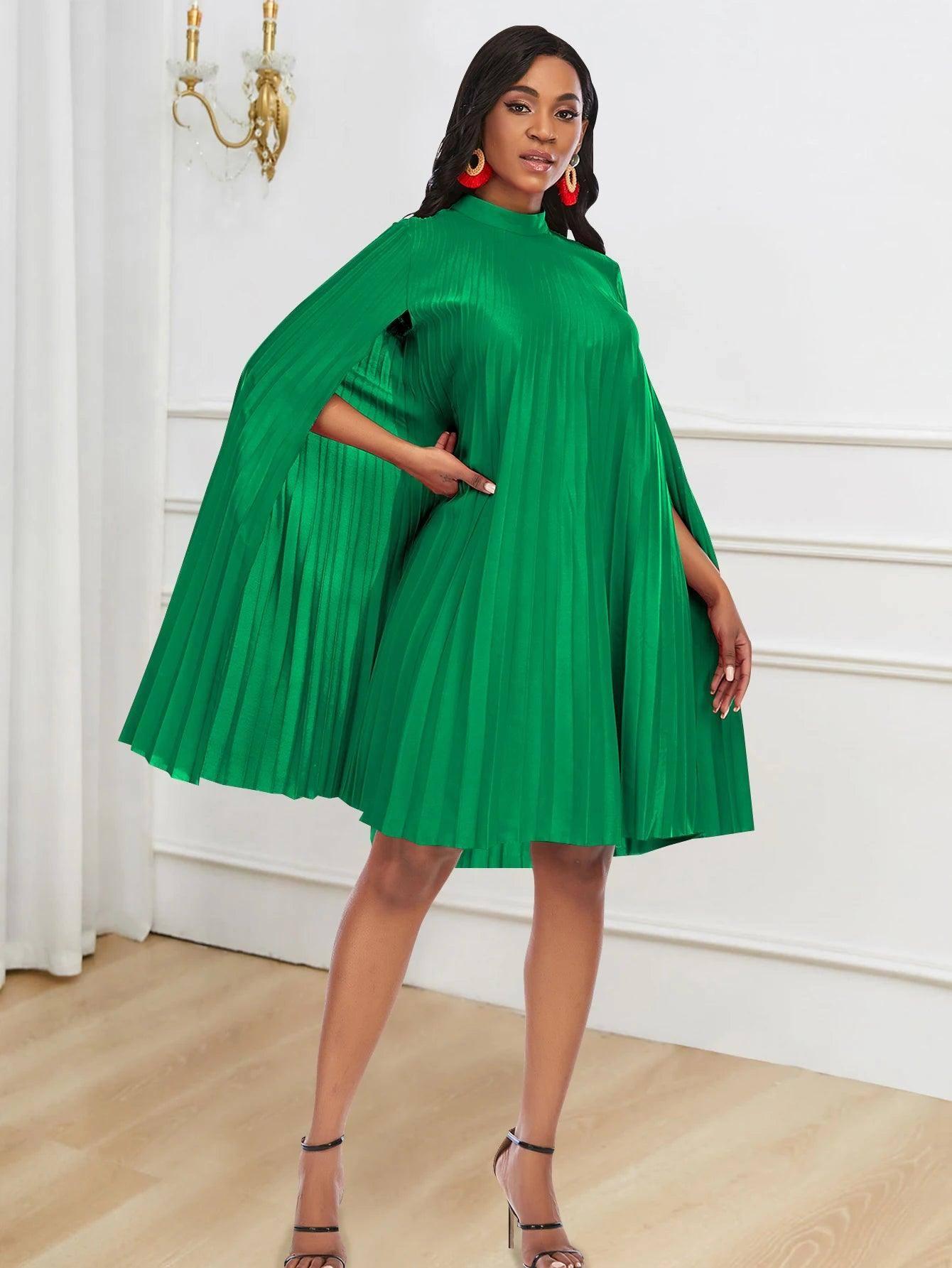 Stunning Red Pleated Dress for Elegant Occasions-Green-6