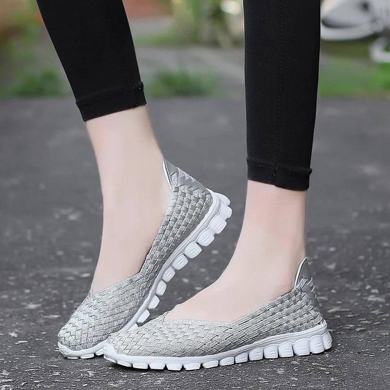 Women Shoes Summer Casual Flats Breathable Female Sneakers Woven Walking Shoes Slip On Ladies Loafers Handmade Shoes Size 35-40-3