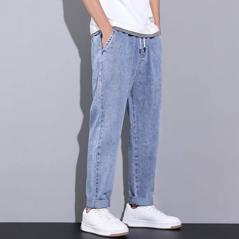 Summer Loose Wide Leg Jeans Pants Men Fashion Drawstring Resistance To 030 Gray / 5XL-Resistance To 030 Light Blue-4