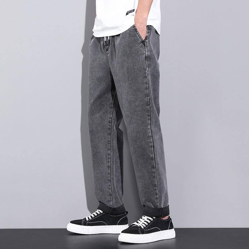 Summer Loose Wide Leg Jeans Pants Men Fashion Drawstring Resistance To 030 Gray / 5XL-Resistance To 030 Gray-7