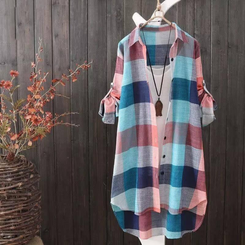 Sunscreen shirt women's medium length plaid shirt women's-light purple-2