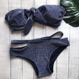 Swimsuit black sequined knit sexy swimsuit bikini-Tibetangreencolor-4