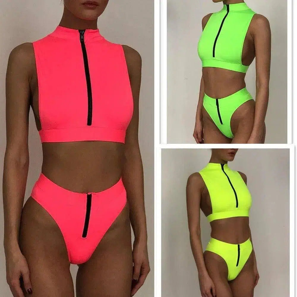 Swimsuit Fluorescent Swimsuit Solid Bikini-1