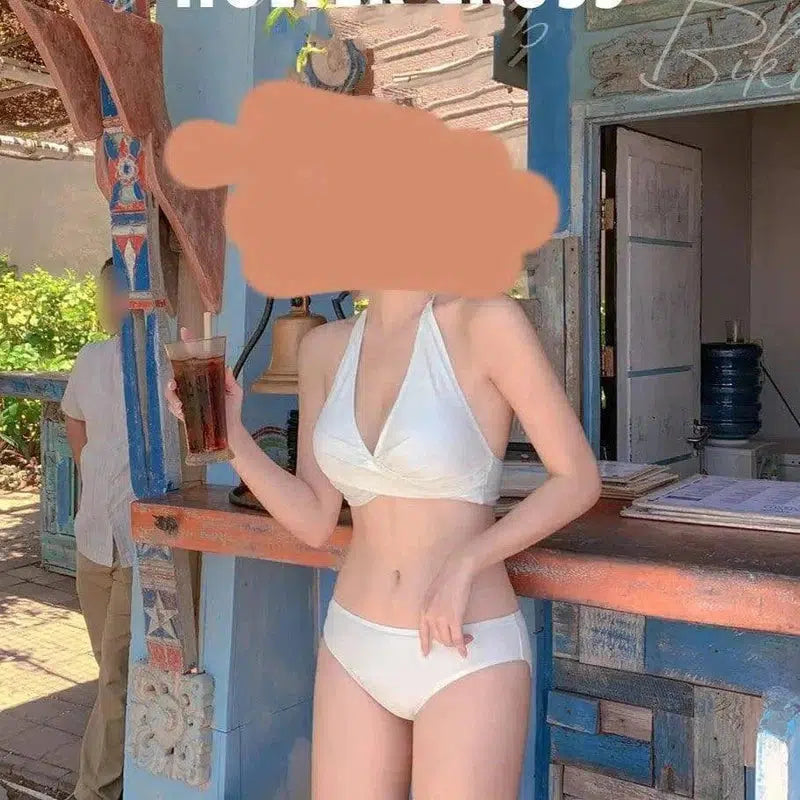 Swimsuit Women Fashion Slim Slimming Small Breasts-White-2