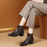 Thick Heel Round Toe Soft Leather Plus Size Fashion Short-4