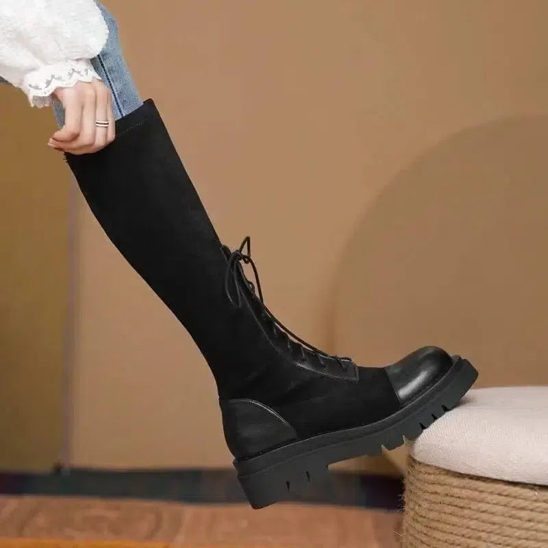 Thick-soled Thinner Lace-up Knight Boots Women Are Small But-6