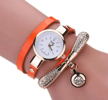 Thin belt fashion ladies watch Casual three-ring winding bracelet watch Women's fashion quartz watch-9