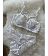 Ultra-thin lingerie sexy lace embroidery hollow bra set-White-3