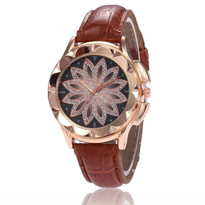 Rhinestone cross ladies belt watch foreign trade explosion models rose gold large dial lucky quartz watch-2