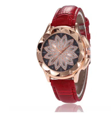 Rhinestone cross ladies belt watch foreign trade explosion models rose gold large dial lucky quartz watch-3