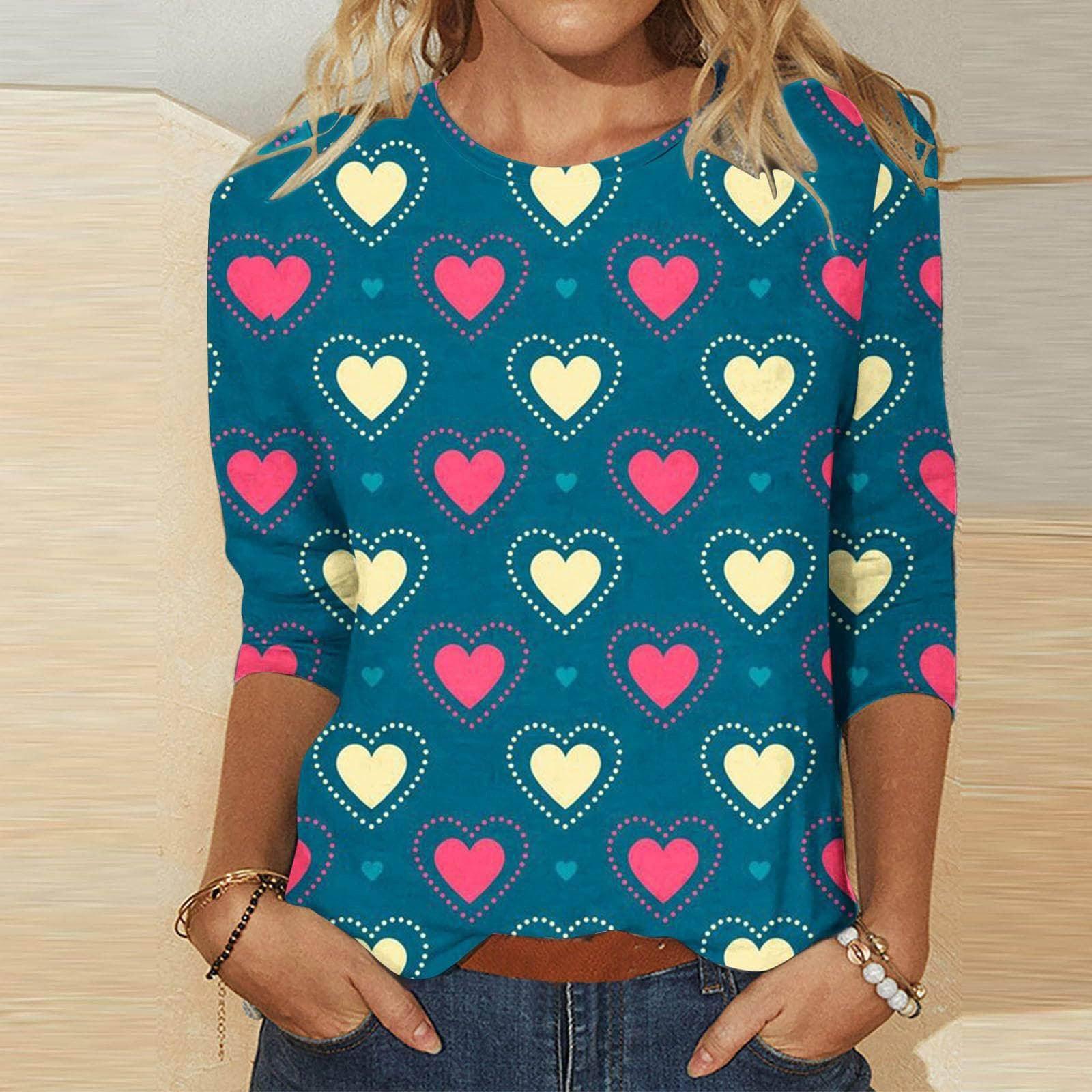 Valentine's Day Female With Hearts Printing Crew Neck-RQ4127501-2