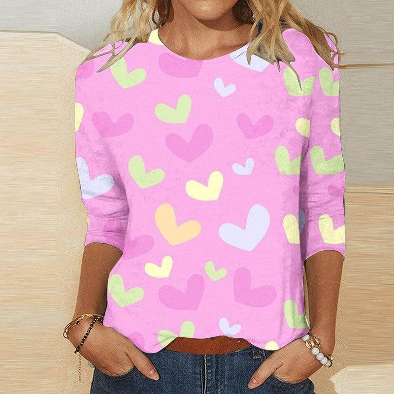 Valentine's Day Female With Hearts Printing Crew Neck T-shirt Top-RQ4127503-8