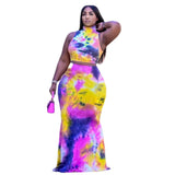 XL-5XL Plus Size Sets Women Clothing Summer 2022 Tie Dye Sleeveless Top And Long Skirt 2 Two piece set dress suit Wholesale-colorful-7