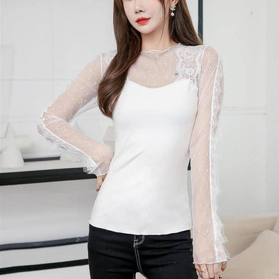 Warm Top Sheer Cutout Small Shirt-White-7