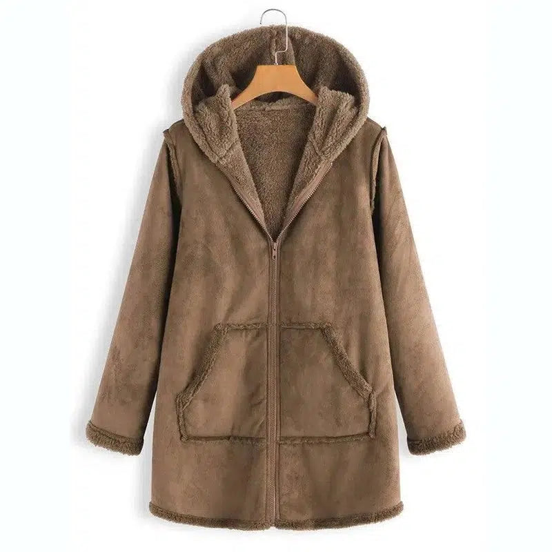 Winter Pocket Warm Plush Hooded Coat-4