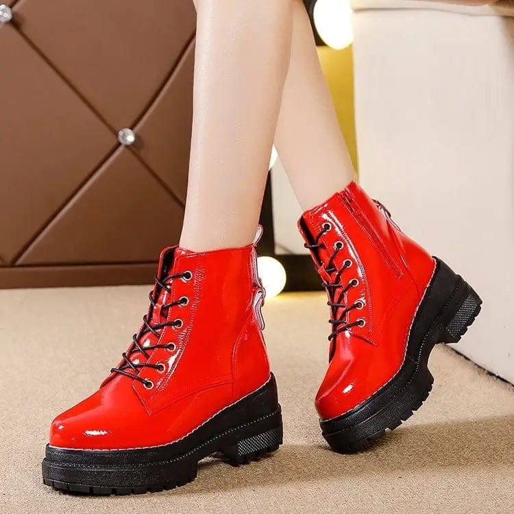 Winter Women's Leather Boots Women Shoes Round Toe Low Heels-5