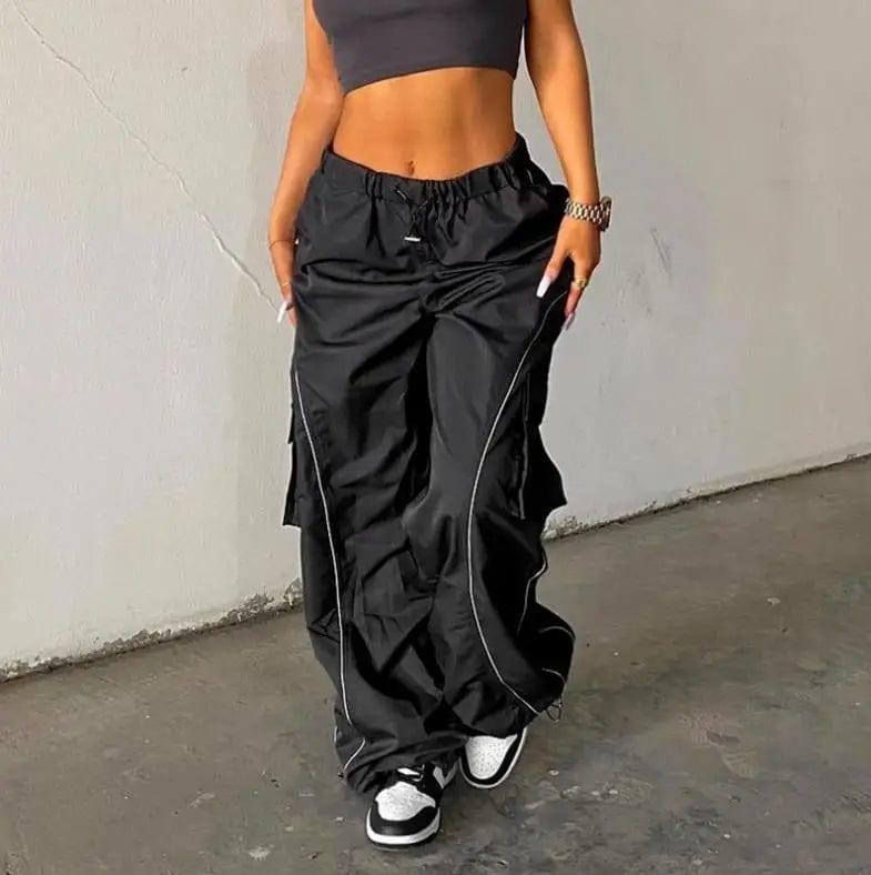 Women Baggy Low Waist Drawstring Cargo Pants Oversize Casual-1