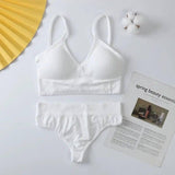 Women Bra Panties Set Push Up Sports Bra Set Sexy G-String-White-1