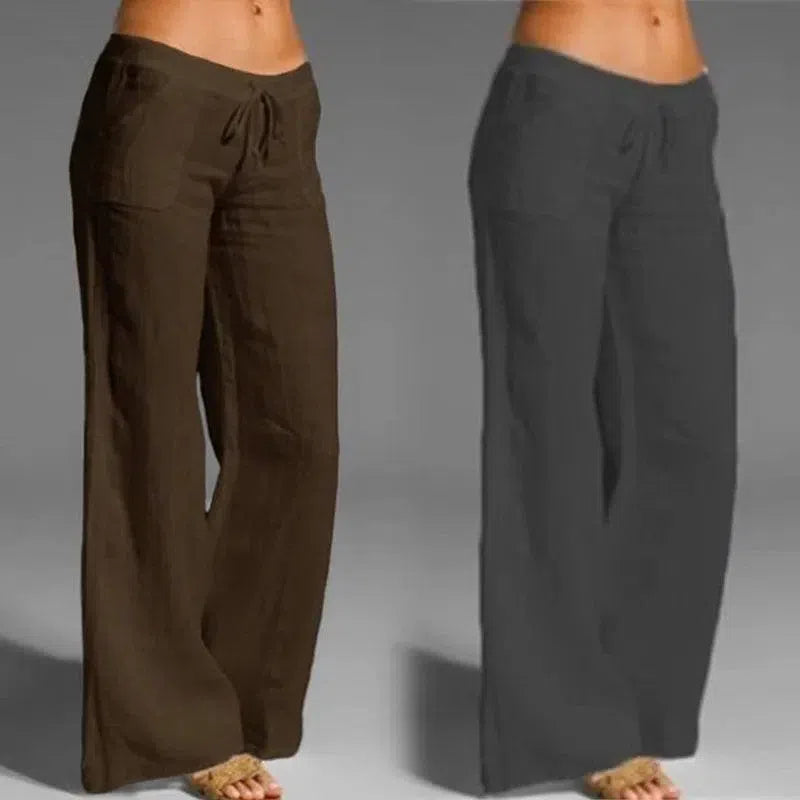 Women Cotton Linen Pants Vintage Wide Leg Pants Palazzo-6