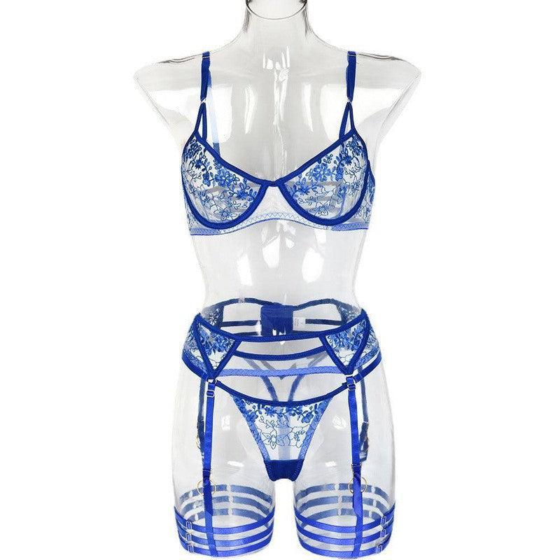 Women's Blue Embroidered Lingerie Set-6