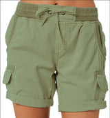 Women's Casual High Waist Cargo Shorts-Army Green-4