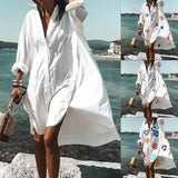 LOVEMI - Women's Casual Single Loose Lapel Mid Shirt Dress