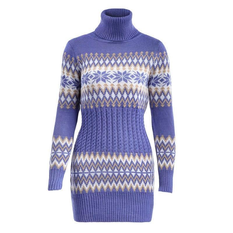 Women's Christmas Turtleneck Sweater-Blue-5