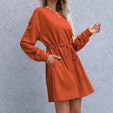 LOVEMI - Women's Elegant Round Neck Long Sleeve Loose Dress