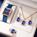 Women's Fashion All-match Diamond Belt Quartz Watch 4-piece-Blue 3-10